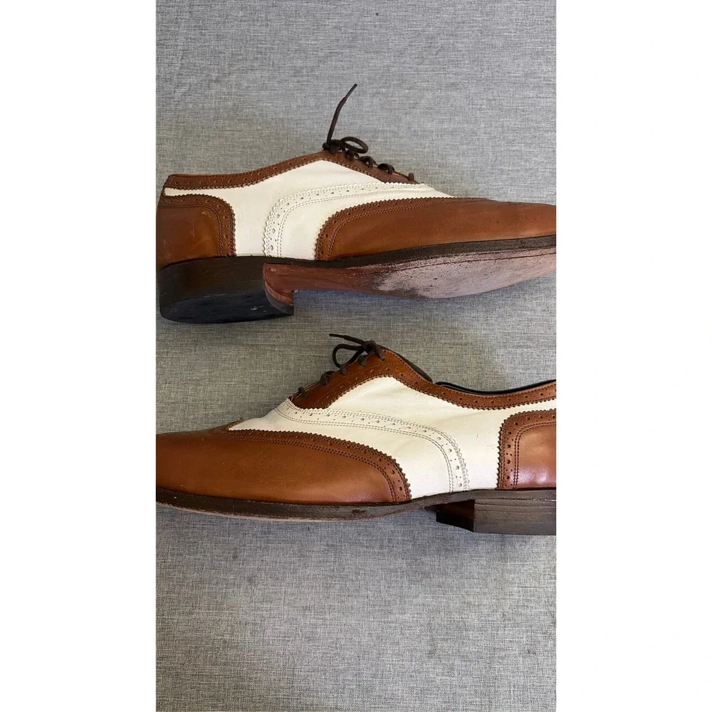 T.O. Dey Wingtip Oxfords Mens 10 Brown White Custom Made Spectator Vintage Shoes